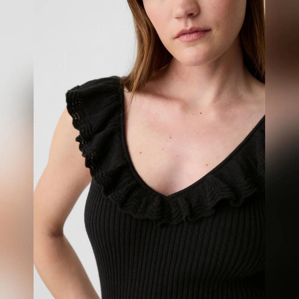 GAP Factory Women's Sleeveless Ruffle Edge Sweater Tank Top Sz XXL BLK - Picture 4 of 13